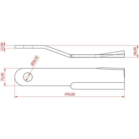 Nóż bijaka wygięty 75x470 mm prawy