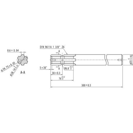 "Wał profilowany, wielowpust z jednej strony 1.3/8"" Z-6 L=300 mm"