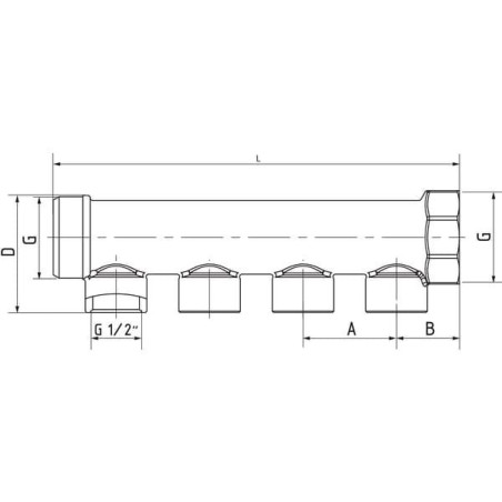 "Rura rozdzielcza, gwint wew. 4 wyjścia 1/2"" BSP"
