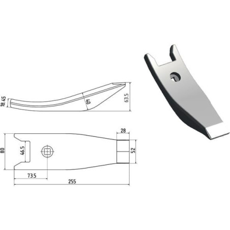 Redliczka 255x80x18 mm wzmocniona wygięta, 1-otw. pasująca do Horsch