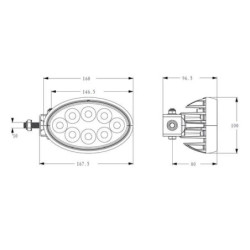 Lampa robocza LED, owalna 56W 5320lm 10/30V z wtyczką Deutsch, światło rozproszone 8 LED Kramp