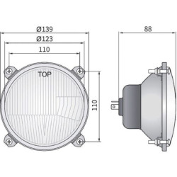 Reflektor przedni halogenowy, okrągły 12/24V R2, T4W Ø 139/123x88 mm Kramp