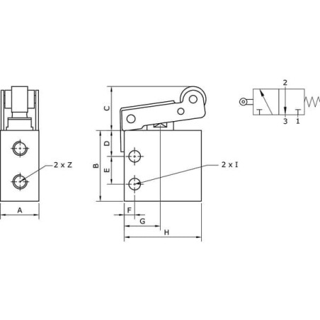 Zawór dźwigniowy z rolką 3/2-drożny NC M5
