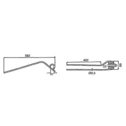 001536461KR Palec zgrabiarki, 580 x 89 x 41, Ø 9,5,lewy