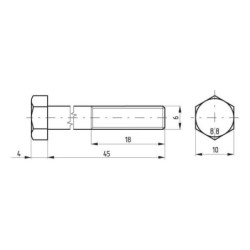 02100604588 Śruba pół gwint DIN931 M6x45 mm kl.8.8