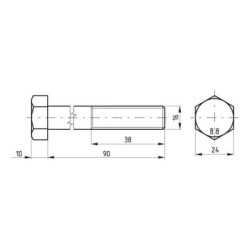 02101609088 Śruba pół gwint DIN931 M16x90 mm kl.8.8