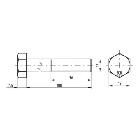 Śruba pół gwint DIN931 M12x180 mm kl.8.8