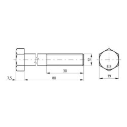 Śruba pół gwint DIN931 M12x80 mm kl.8.8