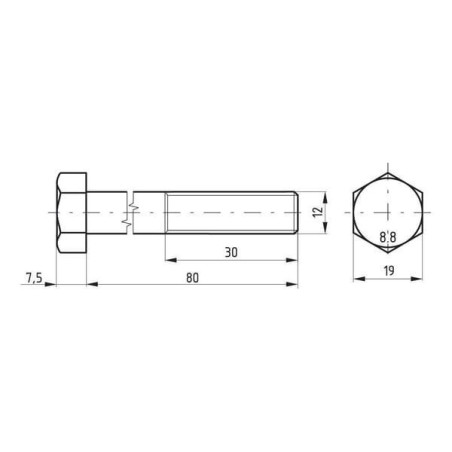 Śruba pół gwint DIN931 M12x80 mm kl.8.8