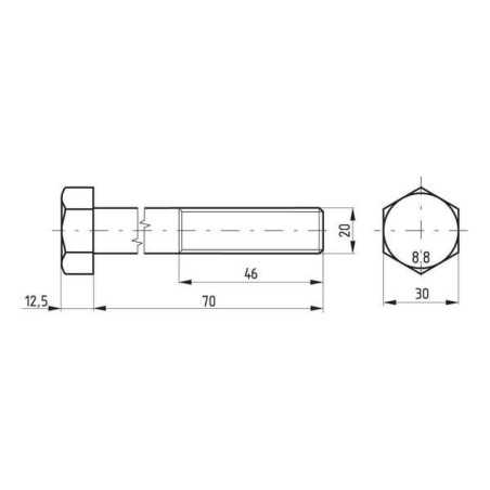 Śruba pół gwint DIN931 M20x70 mm kl.8.8