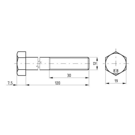 Śruba pół gwint DIN931 M12x120 mm kl.8.8