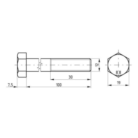 Śruba pół gwint DIN931 M12x100 mm kl.8.8