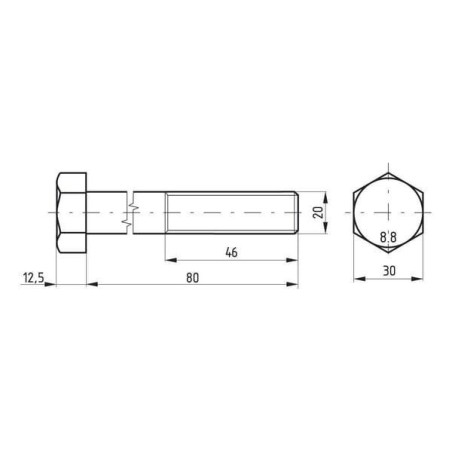 Śruba pół gwint DIN931 M20x80 mm kl.8.8