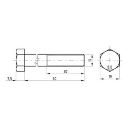 Śruba pół gwint DIN931 M12x60 mm kl.8.8