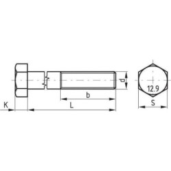 Śruba pół gwint drobnozwojna DIN960 M12x1.25x45 mm kl.12.9 stalowa Kramp