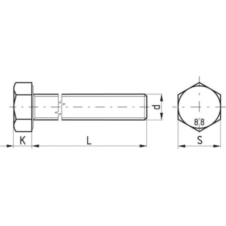 Śruba cały gwint DIN933 M8x30 mm kl.8.8