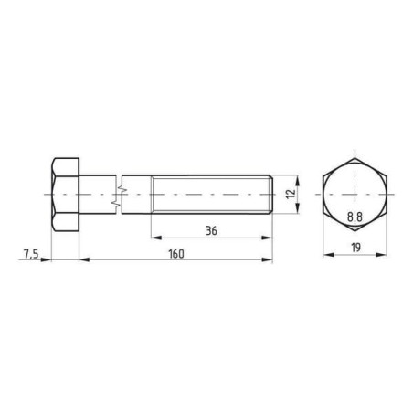 Śruba pół gwint DIN931 M12x160 mm kl.8.8