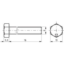 Śruba cały gwint DIN933 M8x16 mm kl. 8.8 stalowa ocynk