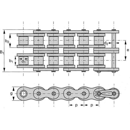 Łańcuch rolk.Dupl. 3/8 × 7/32