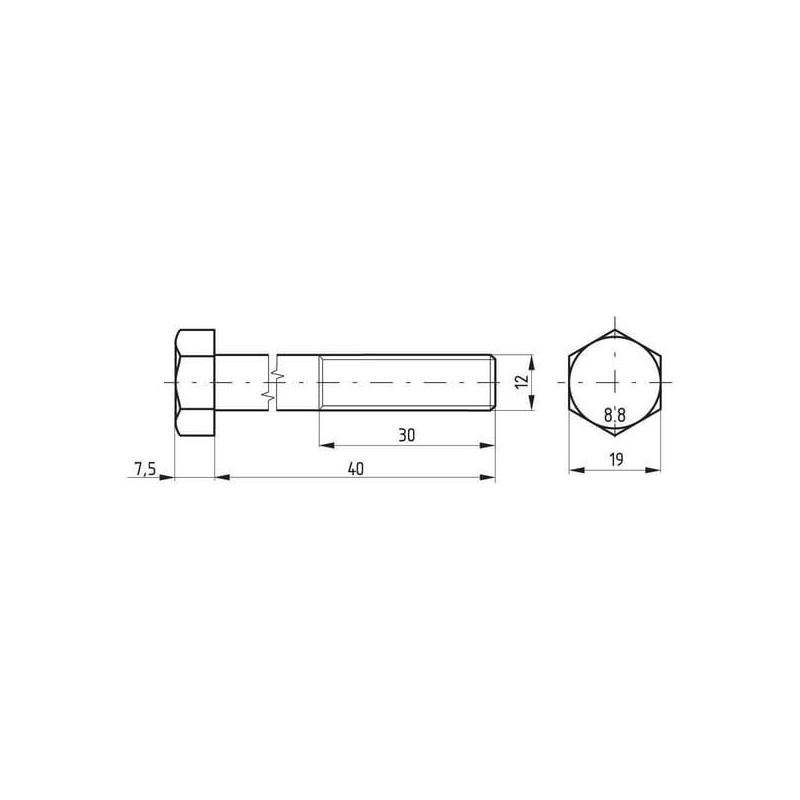 Śruba pół gwint DIN931 M12x40 mm kl.8.8