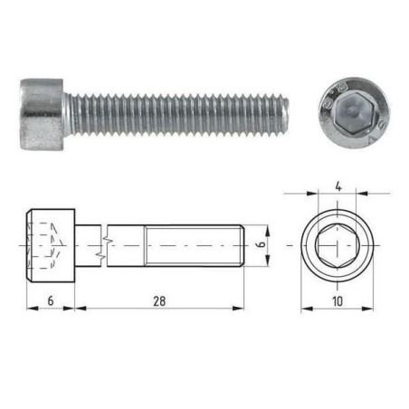 030506028 Śruba imbusowa DIN912 M6x28 mm kl.8.8 ocynk Kramp