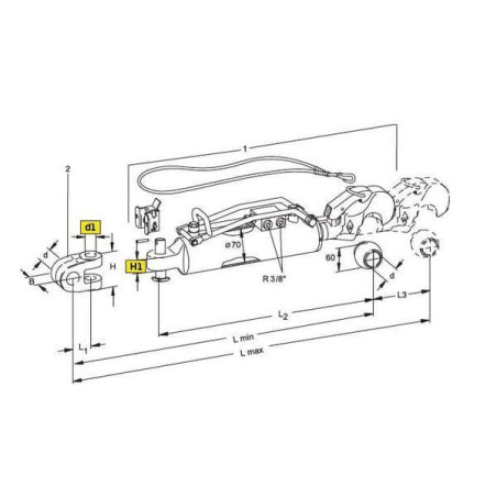 Łącznik górny hydrauliczny z amortyzacją, hak z kulą kat.3/2, Ø 70 mm