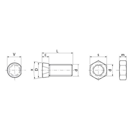 Śruba stożkowa jednostronnie ścięta, M14x34 mm kl. 12.9 z nakrętką