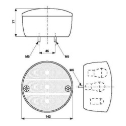 Lampa tylna zespolona, okrągła, Ø 142 mm prawa, 12/24V pomarańczowa/czerwona, przykręcana Waś