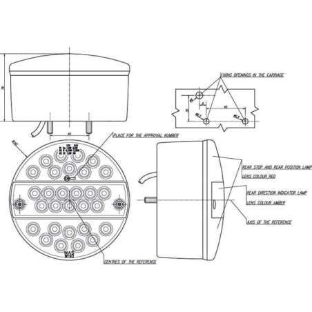 Lampa tylna zespolona LED, okrągła, Ø 142 mm 12/24V pomarańczowa/czerwona, przykręcana Waś