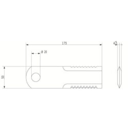 Nóż rozdrabniacza do słomy 175x50x4.5 mm, ząbkowany Ø 20 mm