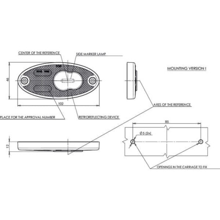 Lampa obrysowa LED, 308P boczna 12/24V