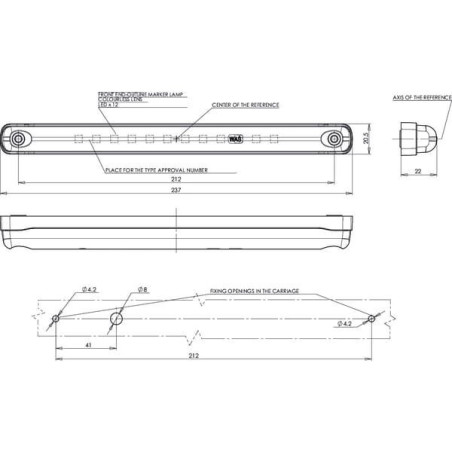 Lampa obrysowa LED, prostokątna, 12/24V przezroczysta, przykręcana Waś