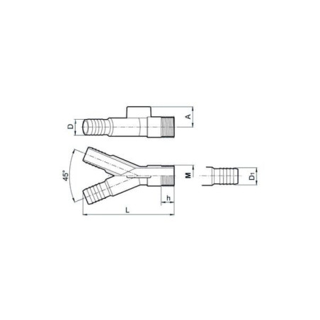 "Rozgałęziacz 45° + tuleja 2x25 mm / 1x1"""