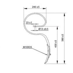 Ząb sprężynowy S, agregatu 45x10x570 mm z redliczką