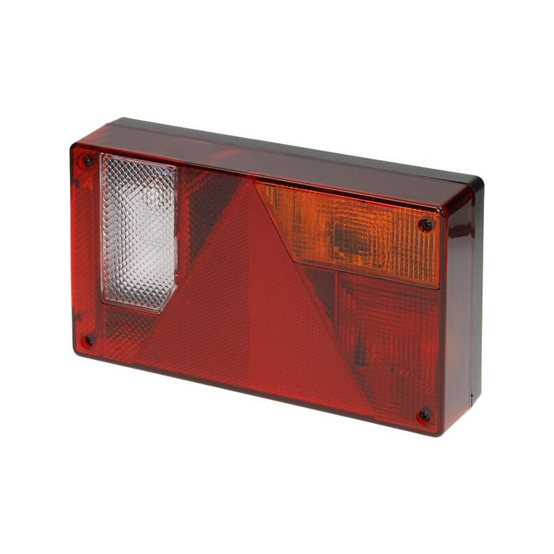 Lampa zespolona tylna, prawa prostokątna 12V czerwona/przezroczysta/pomarańczowa 235x52x135 mm Ajba