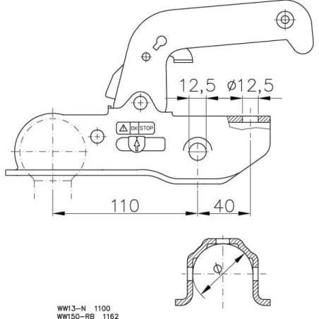 Zaczep kulowy przyczepki 2200 kg Ø 50/51 mm