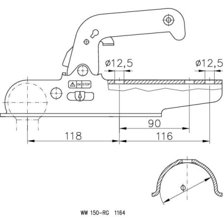 Zaczep kulowy przyczepki 1500 kg 70 mm