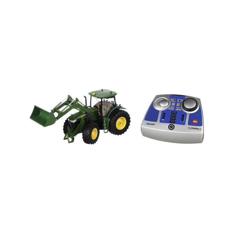 John Deere 7310R z ładowaczem czołową ze zdalnym sterowaniem bluetooth i w aplikacji