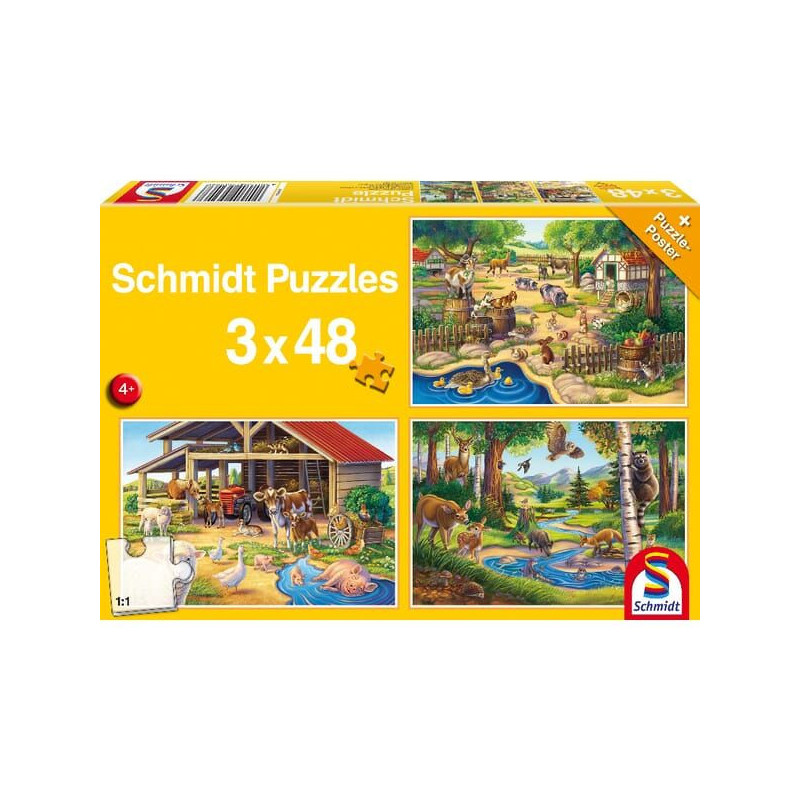 Puzzle ze zwierzętami hodowlanymi 3x48 szt.