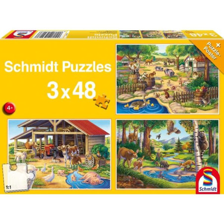 Puzzle ze zwierzętami hodowlanymi 3x48 szt.