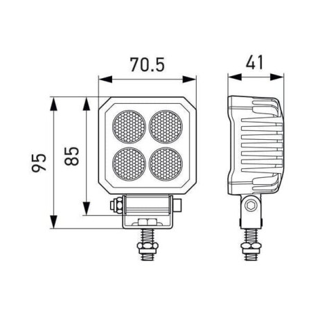 Lampa robocza, kwadratowa, 4 LED, 1700 lm 12/24V, ValueFit Hella