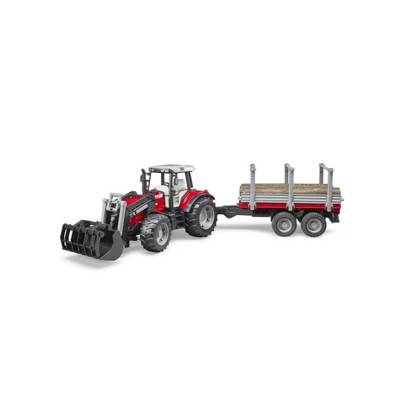 Bruder Ciągnik Massey Ferguson 7480 z ładowaczem czołowym i przyczepą do drewna U02046