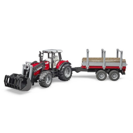 Bruder Ciągnik Massey Ferguson 7480 z ładowaczem czołowym i przyczepą do drewna U02046