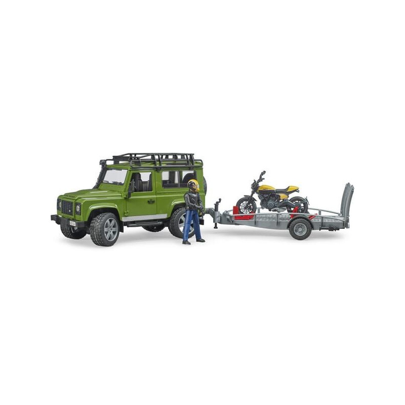 Bruder Land Rover Defender z przyczepą z motocyklem Ducati i figurką  U02589