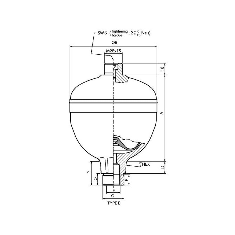 Akumulator membranowy typ WA 350 bar Saip, 0,75 l 30 bar