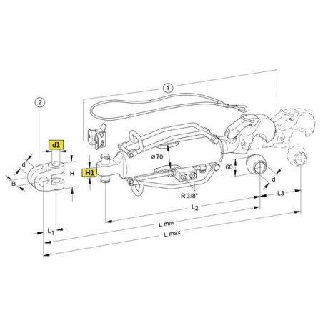 Łącznik górny hydrauliczny, hak z kulą kat.3/2, Ø 70 mm