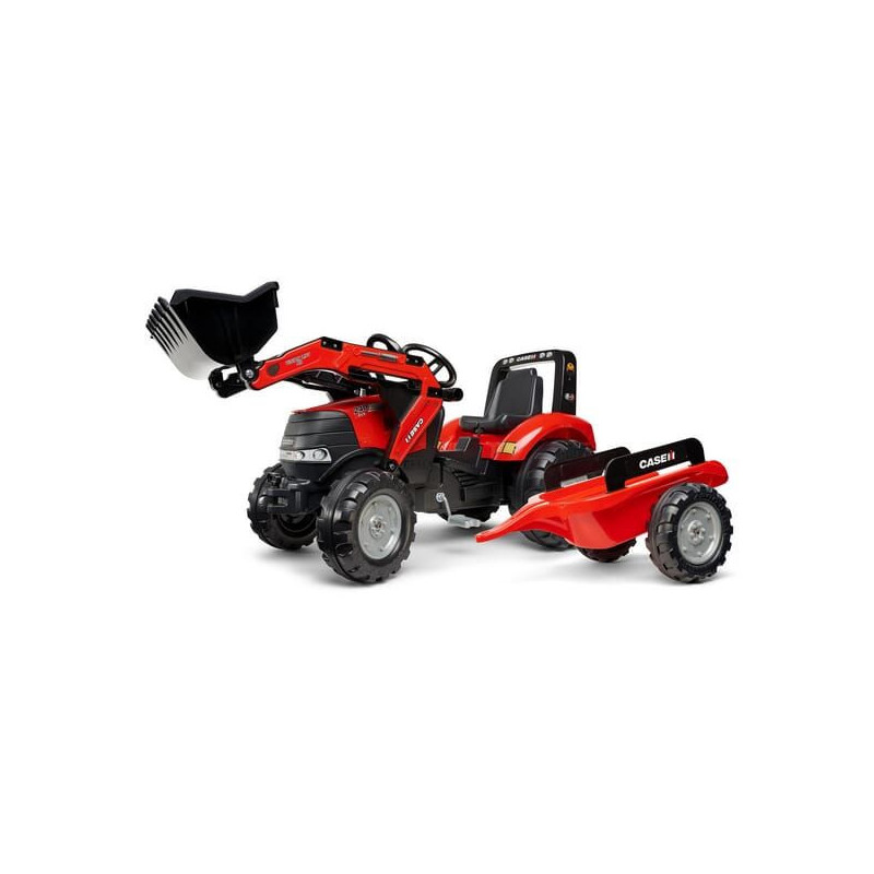 Traktor Case IH z ładowaczem czołowym i przyczepą