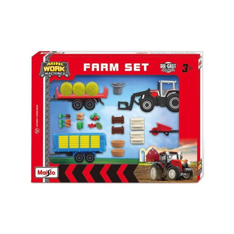 Zestaw miniatur maszyn rolniczych Massey Ferguson mini maszyny robocze zestaw do zabawy z ciągnikiem rolniczym (12 szt.)