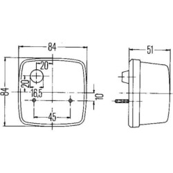 Lampa cofania, 12/24V białe światło przykręcana 84x51x84 mm płaska wtyczka Hella