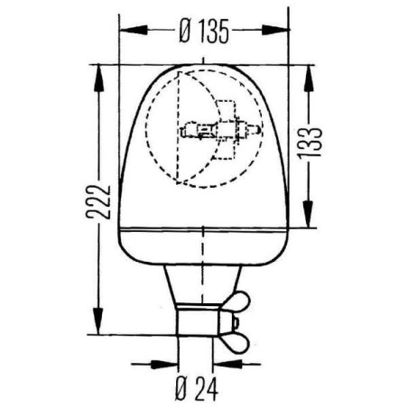 Lampa błyskowa halogenowa, obrotowa, 24V, pomarańczowa, na uchwyt, Ø 135 mm x 222 mm, Rotaflex Hella